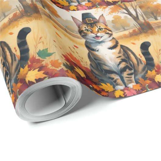Bengalische Katze im Herbst lässt Erntedank Kunst Geschenkpapier (Rolleneckpunkt)