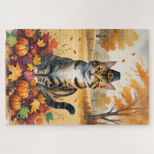 Bengalische Katze im Herbst lässt Erntedank Kunst Puzzle (Horizontal)
