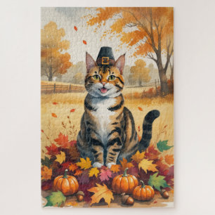 Bengalische Katze im Herbst lässt Erntedank Kunst Puzzle