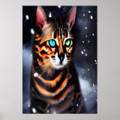 Bengalische Katze im Schnee | AI Art Poster (Vorne)