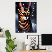 Bengalische Katze im Schnee | AI Art Poster (Heimbüro)