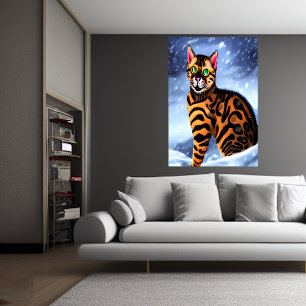 Bengalische Katze im schneebedeckten Berg   AI Art Poster