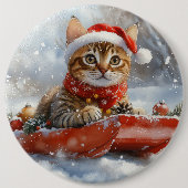 Bengalische Katze in Sledge Let it Schnee Weihnach Button (Vorderseite)