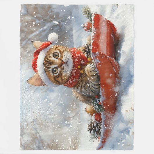 Bengalische Katze in Sledge Let it Schnee Weihnach Fleecedecke (Vorderseite)