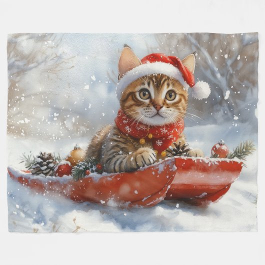 Bengalische Katze in Sledge Let it Schnee Weihnach Fleecedecke (Vorderseite (Horizontal))