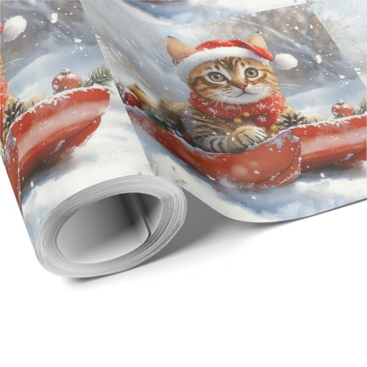Bengalische Katze in Sledge Let it Schnee Weihnach Geschenkpapier (Rolleneckpunkt)