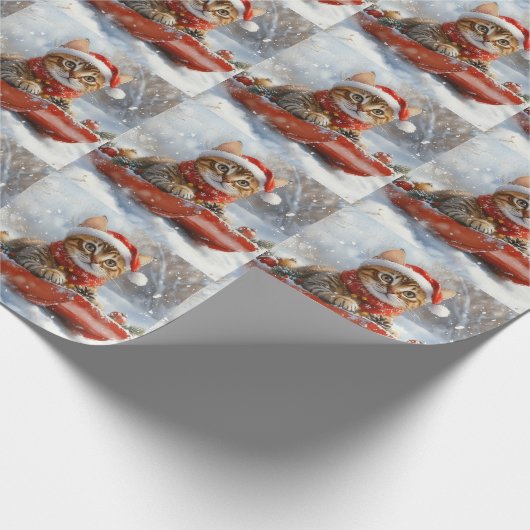 Bengalische Katze in Sledge Let it Schnee Weihnach Geschenkpapier (Ecke)