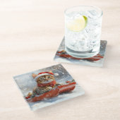 Bengalische Katze in Sledge Let it Schnee Weihnach Glasuntersetzer (Schrägansicht)