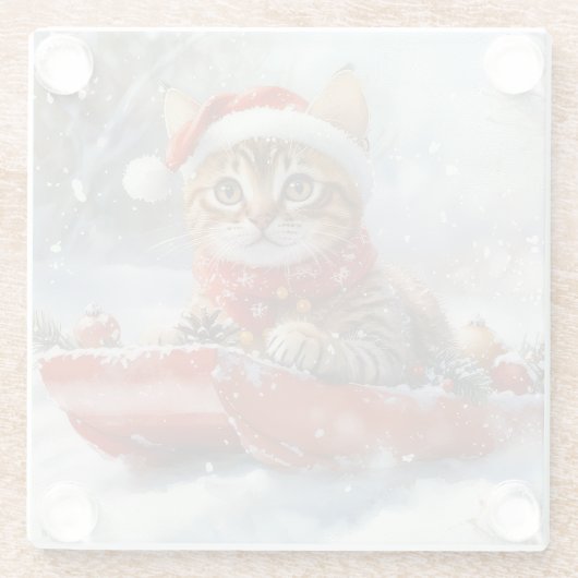 Bengalische Katze in Sledge Let it Schnee Weihnach Glasuntersetzer (Rückseite)
