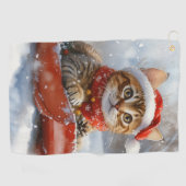 Bengalische Katze in Sledge Let it Schnee Weihnach Golfhandtuch (Horizontal)