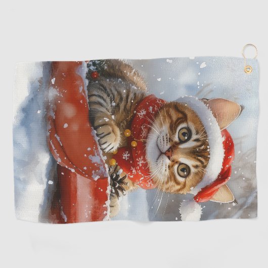 Bengalische Katze in Sledge Let it Schnee Weihnach Golfhandtuch (Horizontal)