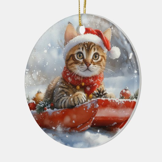 Bengalische Katze in Sledge Let it Schnee Weihnach Keramik Ornament (Links)