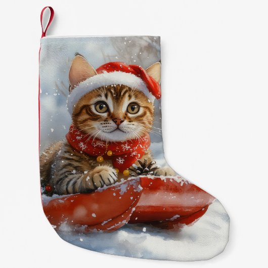 Bengalische Katze in Sledge Let it Schnee Weihnach Kleiner Weihnachtsstrumpf (Vorderseite)
