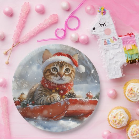 Bengalische Katze in Sledge Let it Schnee Weihnach Pappteller (Party)