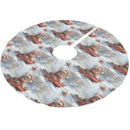 Bengalische Katze in Sledge Let it Schnee Weihnach Polyester Weihnachtsbaumdecke (Schrägansicht)