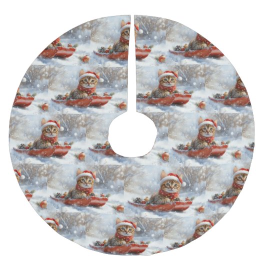 Bengalische Katze in Sledge Let it Schnee Weihnach Polyester Weihnachtsbaumdecke (Vorderseite)