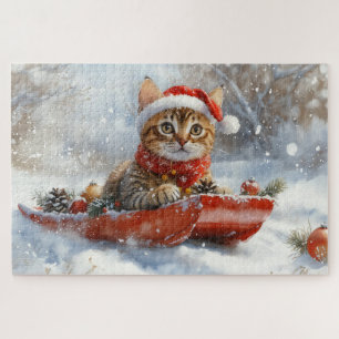 Bengalische Katze in Sledge Let it Schnee Weihnach Puzzle