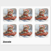 Bengalische Katze in Sledge Let it Schnee Weihnach Quadratischer Aufkleber (Blatt)