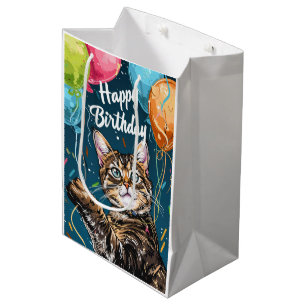 Bengalische Katze mit Balloons Mittlere Geschenktüte