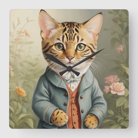 Bengalische Katze Quadratische Wanduhr (Vorderseite)