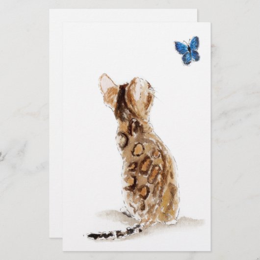 Bengalische Katze u. Schmetterling Briefpapier (Vorne/Hinten)