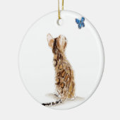 Bengalische Katze u. Schmetterling Keramik Ornament (Links)