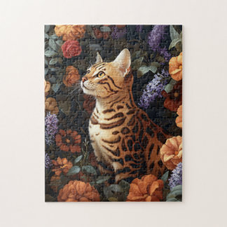 Bengalische Katze umgeben von wunderschönen Blume Puzzle