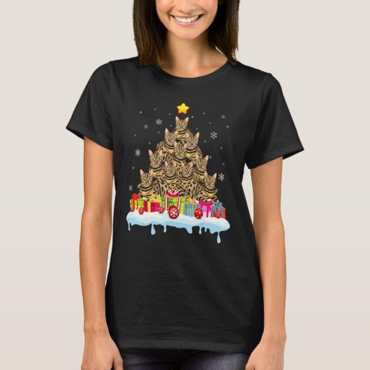 Bengalische Katze Weihnachtsbaum Katze Weihnachten T-Shirt (Vorderseite)