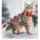 Bengalische Katze zu Schnee Weihnachten Duschvorhang (Vorderseite)