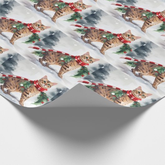 Bengalische Katze zu Schnee Weihnachten Geschenkpapier (Ecke)