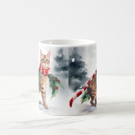 Bengalische Katze zu Schnee Weihnachten Kaffeetasse (Mittel)