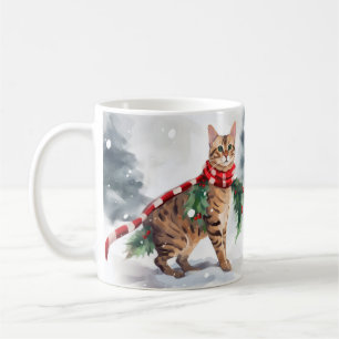 Bengalische Katze zu Schnee Weihnachten Kaffeetasse