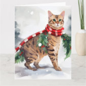 Bengalische Katze zu Schnee Weihnachten Karte (Vorderseite)