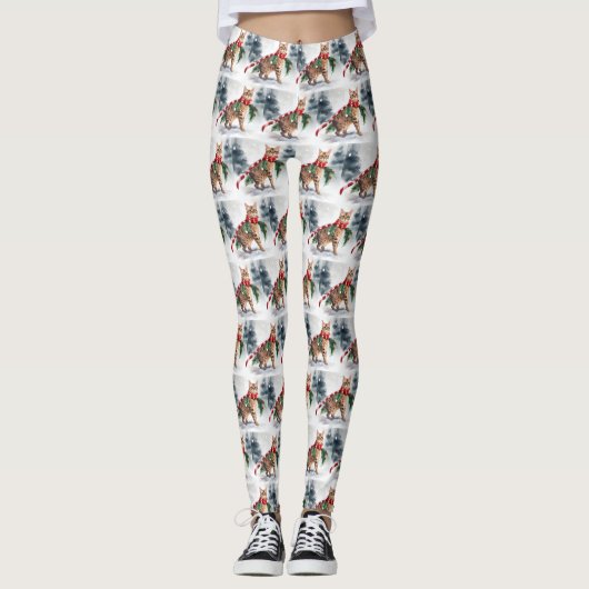Bengalische Katze zu Schnee Weihnachten Leggings (Vorderseite)