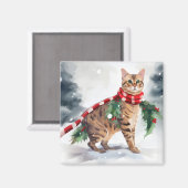 Bengalische Katze zu Schnee Weihnachten Magnet (Vorderseite/Rückseite)