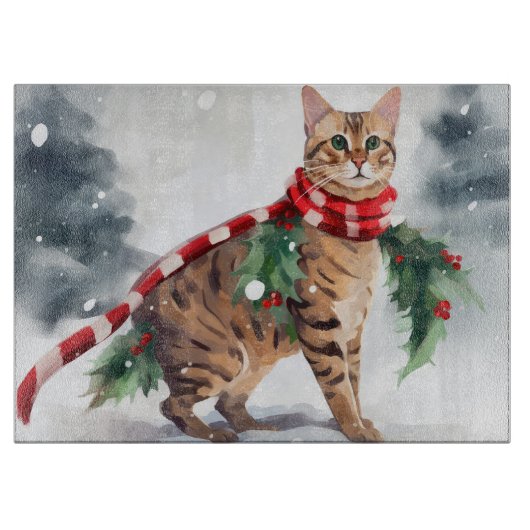 Bengalische Katze zu Schnee Weihnachten Schneidebrett (Vorderseite)