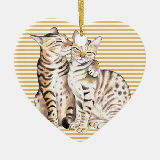 Bengalische Katzen Ochre Streifen Keramik Ornament (Vorne)
