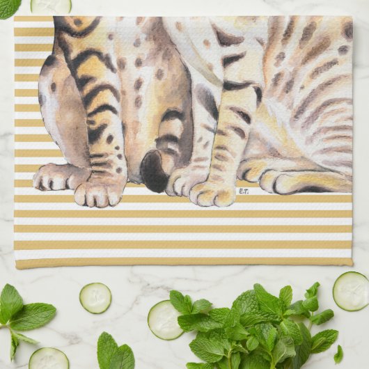 Bengalische Katzen-Ocker-Streifen Geschirrtuch (Gefaltet)