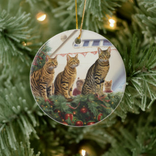 Bengalische Katzen Weihnachtsreise: Feierabend Keramik Ornament