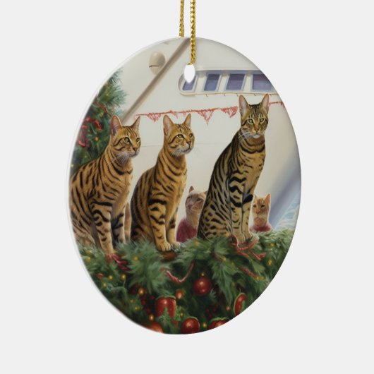 Bengalische Katzen Weihnachtsreise: Feierabend Keramik Ornament (Rechts)