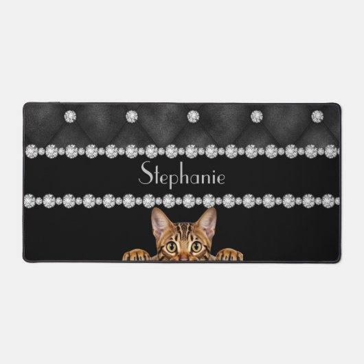 Bengalische Katzendiamanten auf schwarzer Schreibt Schreibtischunterlage (Vorderseite)