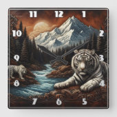 Bengalische Tiger Entspannen bei einem Serengebirg Quadratische Wanduhr (Vorderseite)