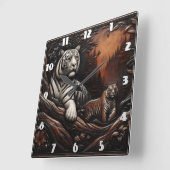 Bengalische Tiger-Familie unter Waldblättern Quadratische Wanduhr (Winkel)