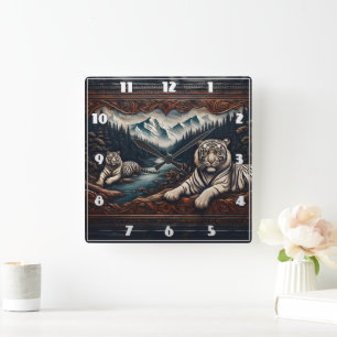 Bengalische Tiger im Serengebirge Quadratische Wanduhr