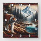 Bengalische Tiger in der Nähe des Bergstroms bei M Quadratische Wanduhr (Vorderseite)