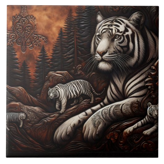 Bengalische Tiger in einem dichten Wald bei Dämmer Fliese (Vorderseite)