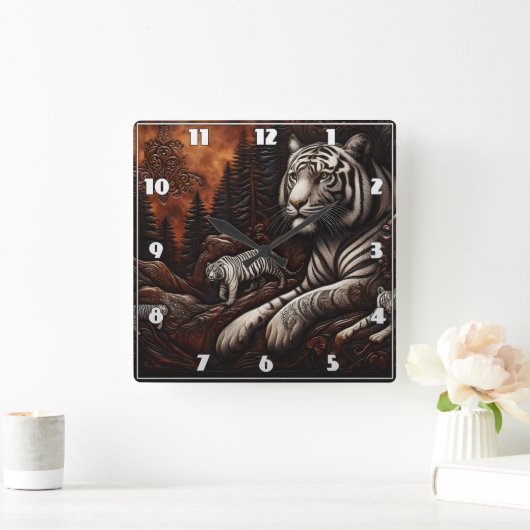 Bengalische Tiger in einem dichten Wald bei Dämmer Quadratische Wanduhr (Zuhause)