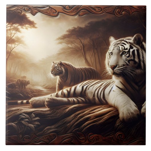 Bengalische Tiger in einem dichten Wald in der Däm Fliese (Vorderseite)