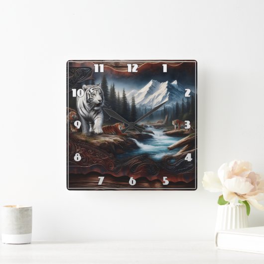 Bengalische Tiger in einer Bergwelt Quadratische Wanduhr (Zuhause)