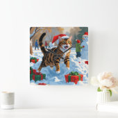 Bengalische Weihnachtsfeiertage Schneeszene Quadratische Wanduhr (Zuhause)